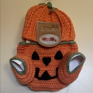 Pumpkin Crochet Baby Set with Button